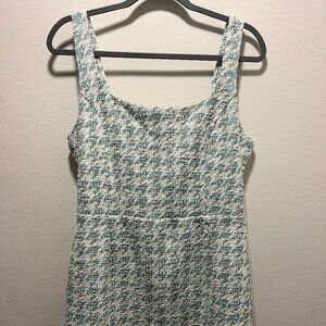 Aqua Sleeveless Textured V Neck Tank Bodycon Mini Dress, White, Teal, Sz L